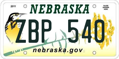 NE license plate ZBP540