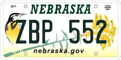NE license plate ZBP552