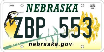 NE license plate ZBP553