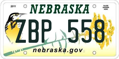 NE license plate ZBP558
