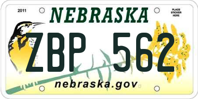 NE license plate ZBP562