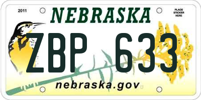 NE license plate ZBP633