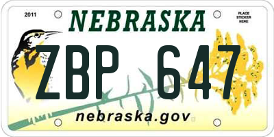 NE license plate ZBP647