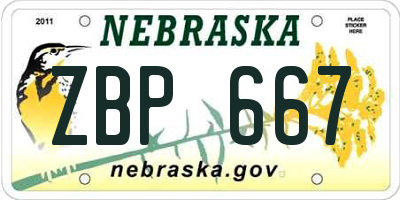 NE license plate ZBP667