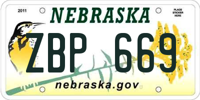 NE license plate ZBP669