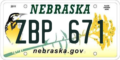 NE license plate ZBP671
