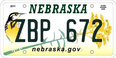 NE license plate ZBP672