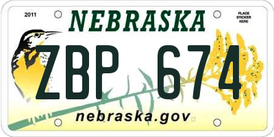 NE license plate ZBP674
