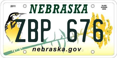 NE license plate ZBP676