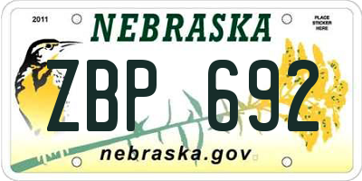 NE license plate ZBP692