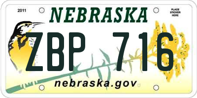NE license plate ZBP716