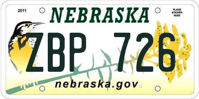 NE license plate ZBP726