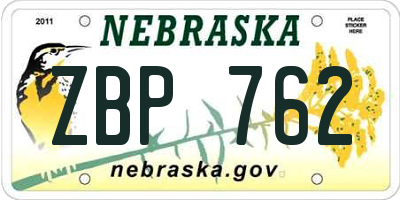 NE license plate ZBP762