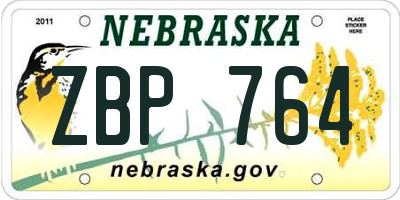 NE license plate ZBP764
