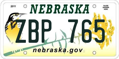 NE license plate ZBP765