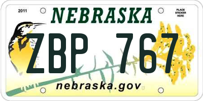 NE license plate ZBP767