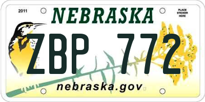 NE license plate ZBP772