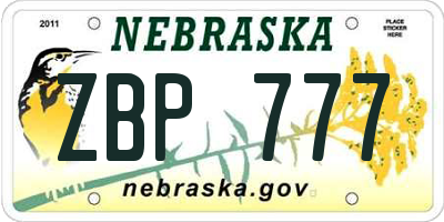 NE license plate ZBP777