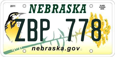 NE license plate ZBP778