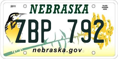 NE license plate ZBP792