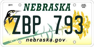 NE license plate ZBP793