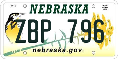 NE license plate ZBP796