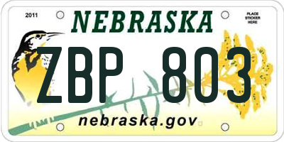 NE license plate ZBP803