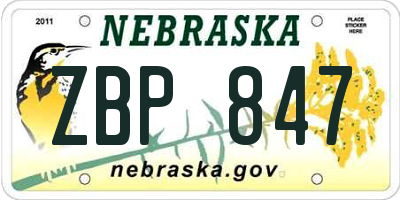 NE license plate ZBP847