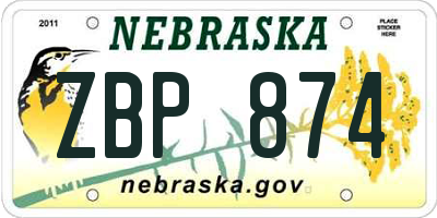 NE license plate ZBP874