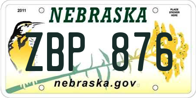 NE license plate ZBP876