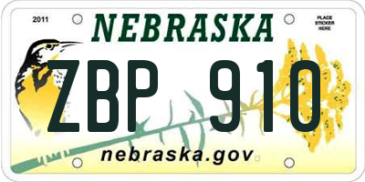 NE license plate ZBP910