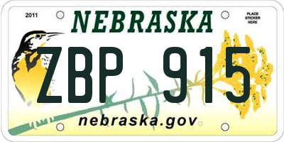 NE license plate ZBP915