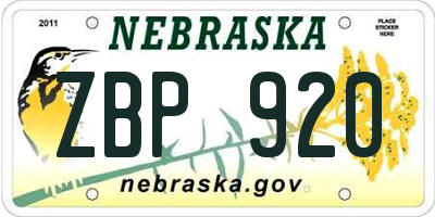 NE license plate ZBP920