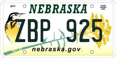 NE license plate ZBP925