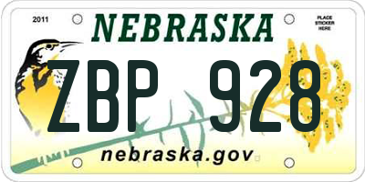 NE license plate ZBP928