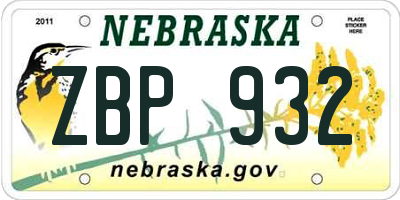 NE license plate ZBP932