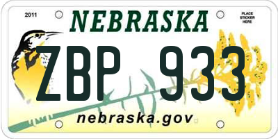 NE license plate ZBP933