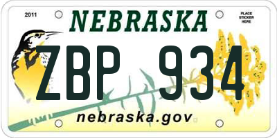NE license plate ZBP934