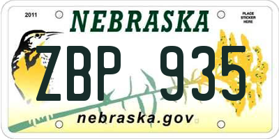 NE license plate ZBP935