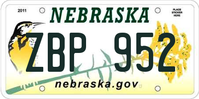 NE license plate ZBP952