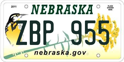 NE license plate ZBP955