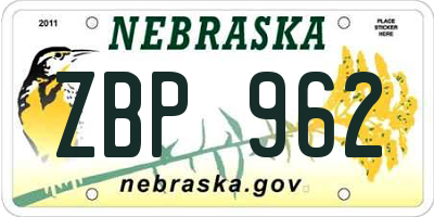NE license plate ZBP962