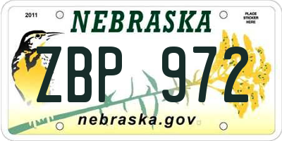 NE license plate ZBP972