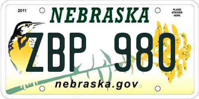 NE license plate ZBP980