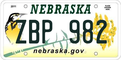 NE license plate ZBP982