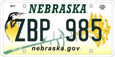 NE license plate ZBP985