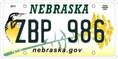 NE license plate ZBP986