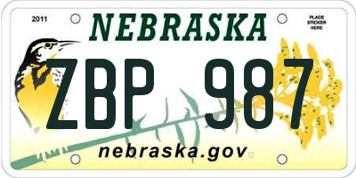NE license plate ZBP987