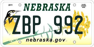 NE license plate ZBP992