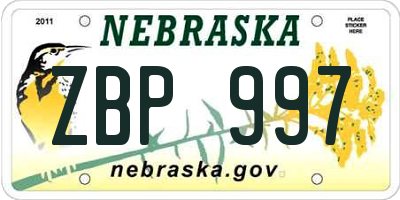 NE license plate ZBP997